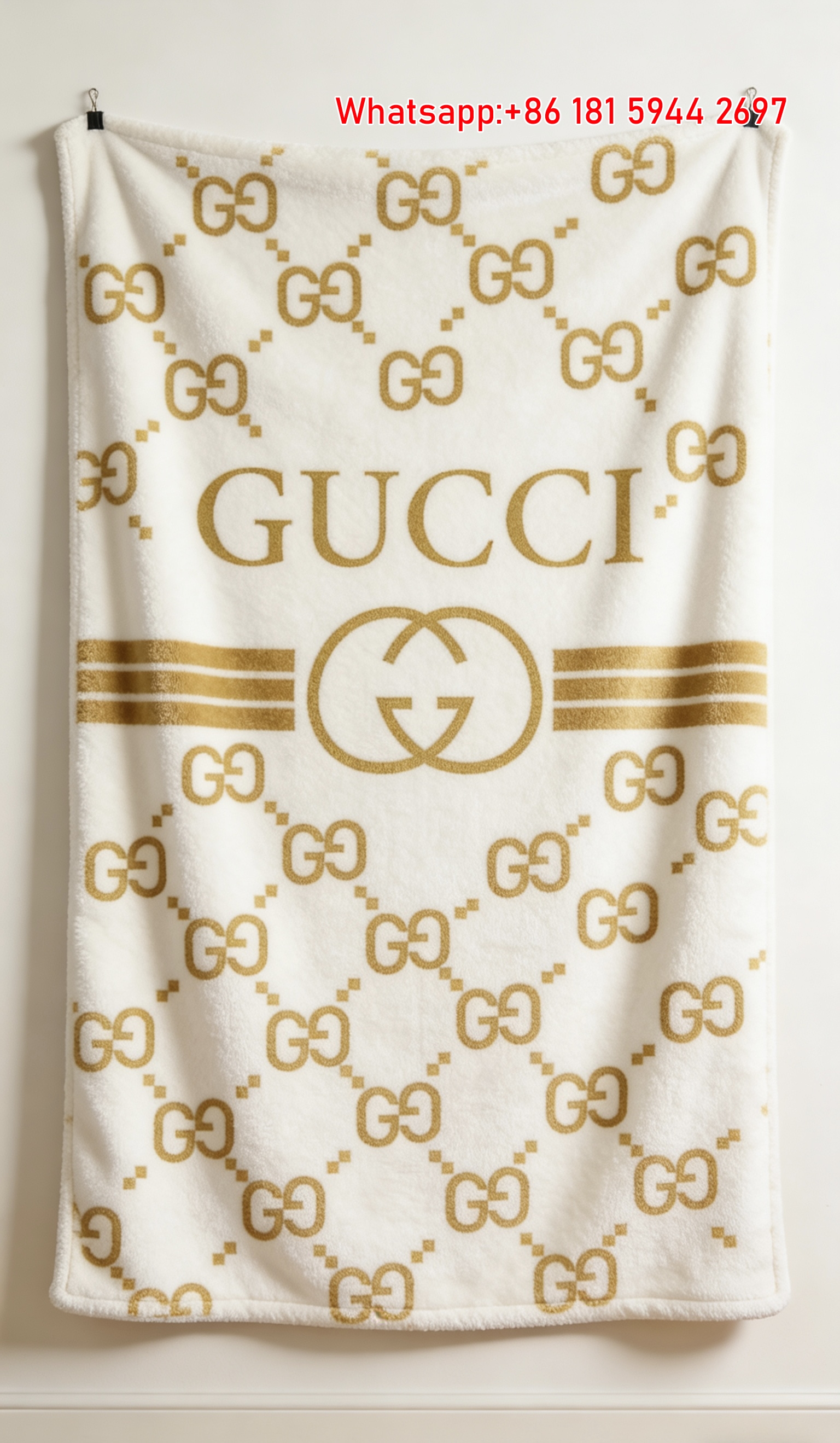 Gucci Gold Monogram Stripe Throw blankets IMG_2676